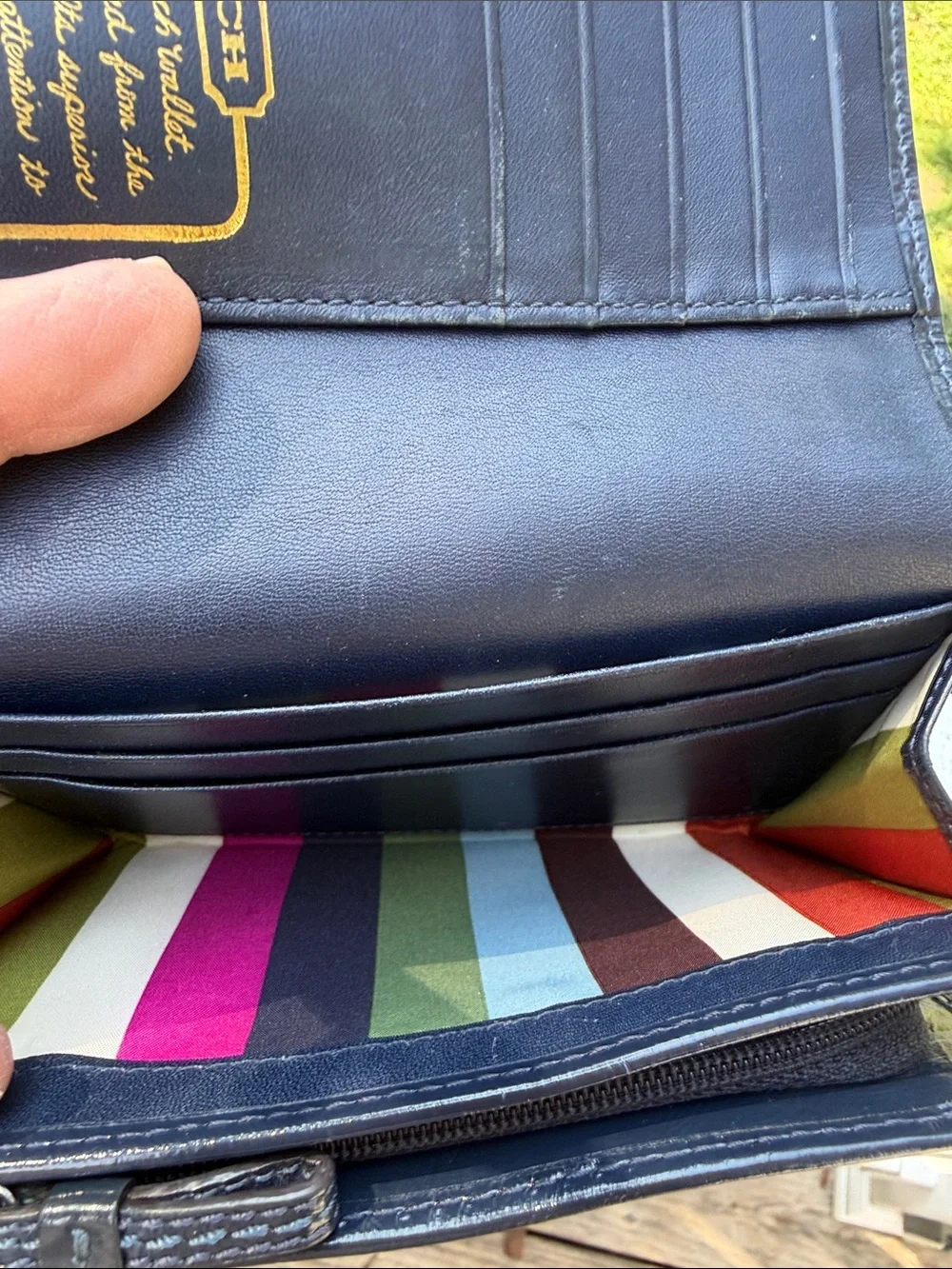 Coach Signature Denim Canvas and Navy Leather Compact Wallet